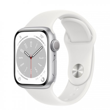 Apple Watch Series 8 41mm Silver Aluminum Case with White Sport Band